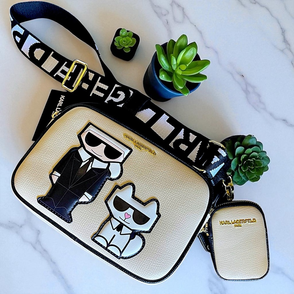 NEW Karl Lagerfeld Paris Maybelle Black & Fawn  Camera Crossbody Purse Set - Picture 3 of 16